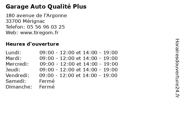 Garage Auto Qualité Plus à Mérignac: adresse et heures d'ouverture