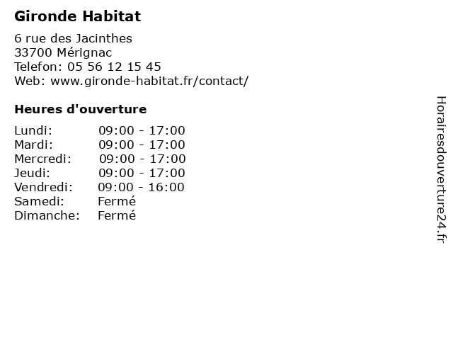Gironde Habitat à Mérignac: adresse et heures d'ouverture