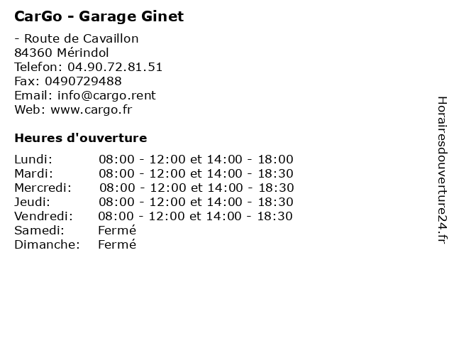 CarGo - Garage Ginet à Mérindol: adresse et heures d'ouverture