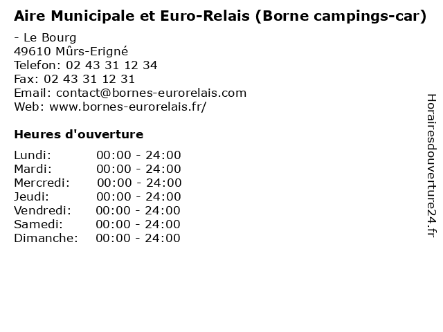 Aire Municipale et Euro-Relais (Borne campings-car) à Mûrs-Erigné: adresse et heures d'ouverture