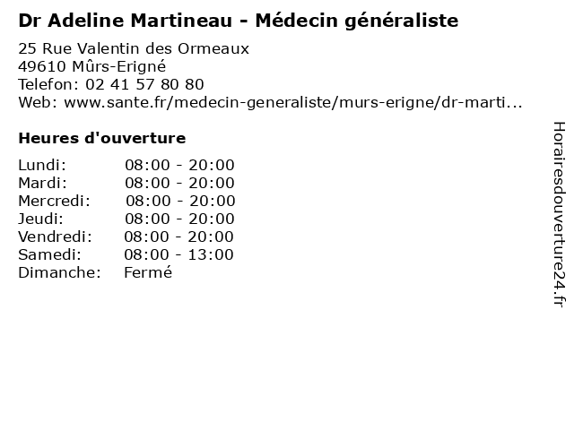 Dr Adeline Martineau - Médecin généraliste à Mûrs-Erigné: adresse et heures d'ouverture