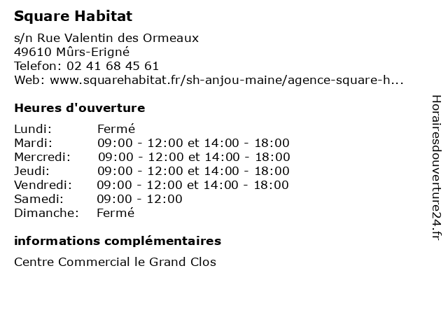 Square Habitat à Mûrs-Erigné: adresse et heures d'ouverture