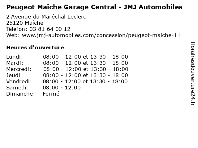 Peugeot Maîche Garage Central - JMJ Automobiles à Maîche: adresse et heures d'ouverture
