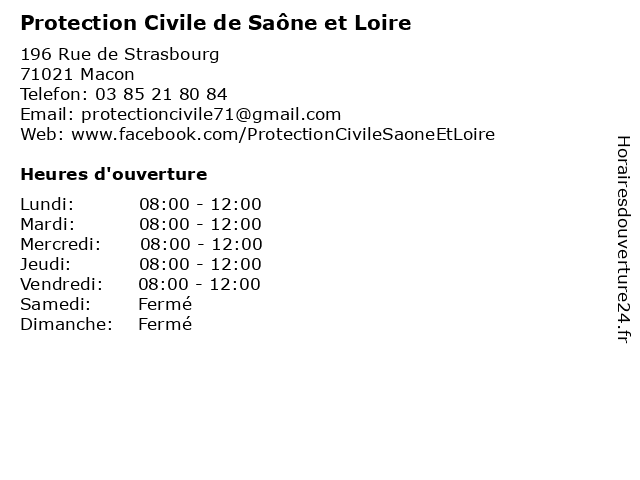 Protection Civile de Saône et Loire à Macon: adresse et heures d'ouverture