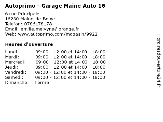 Autoprimo - Garage Maine Auto 16 à Maine-de-Boixe: adresse et heures d'ouverture