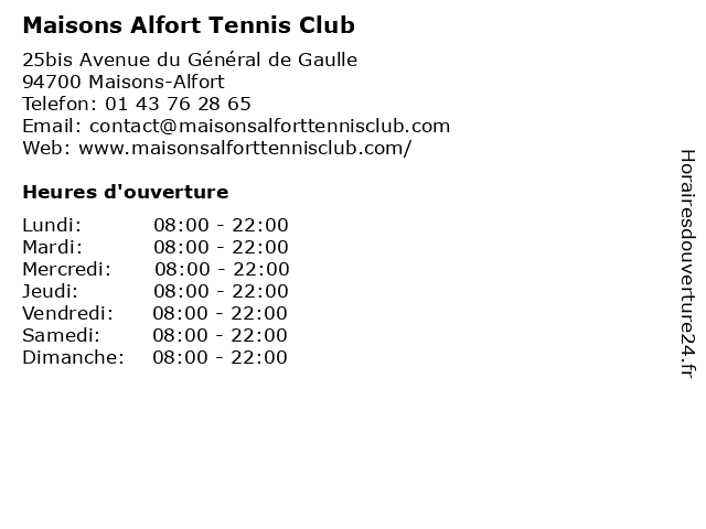 Maisons Alfort Tennis Club à Maisons-Alfort: adresse et heures d'ouverture
