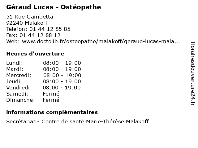 Géraud Lucas - Ostéopathe à Malakoff: adresse et heures d'ouverture
