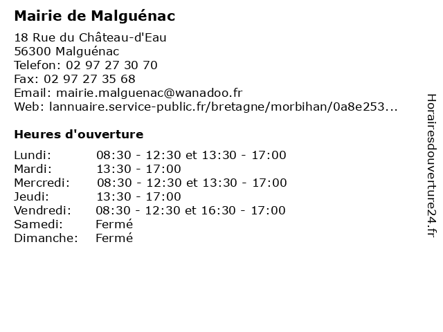 Mairie de Malguénac à Malguénac: adresse et heures d'ouverture