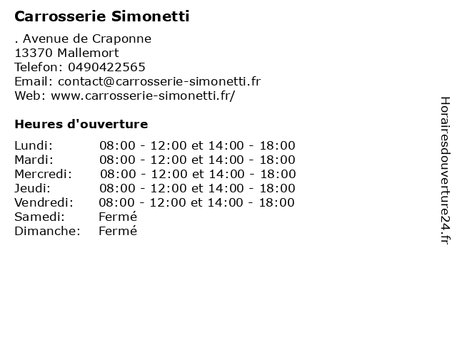 Carrosserie Simonetti à Mallemort: adresse et heures d'ouverture