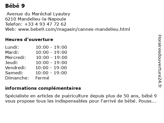 ᐅ Horaires D Ouverture Bebe 9 Avenue Du Marechal Lyautey A Mandelieu La Napoule ᐅ Horaires D Ouverture Bebe 9 Avenue Du Marechal Lyautey A Mandelieu La Napoule