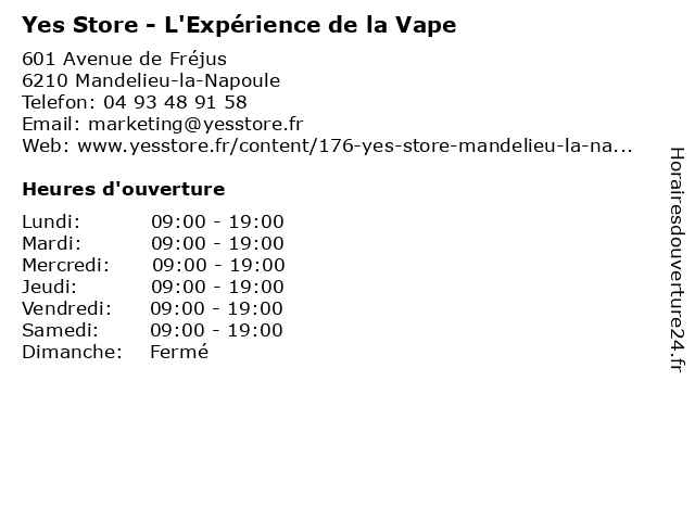 Yes Store - L'Expérience de la Vape à Mandelieu-la-Napoule: adresse et heures d'ouverture