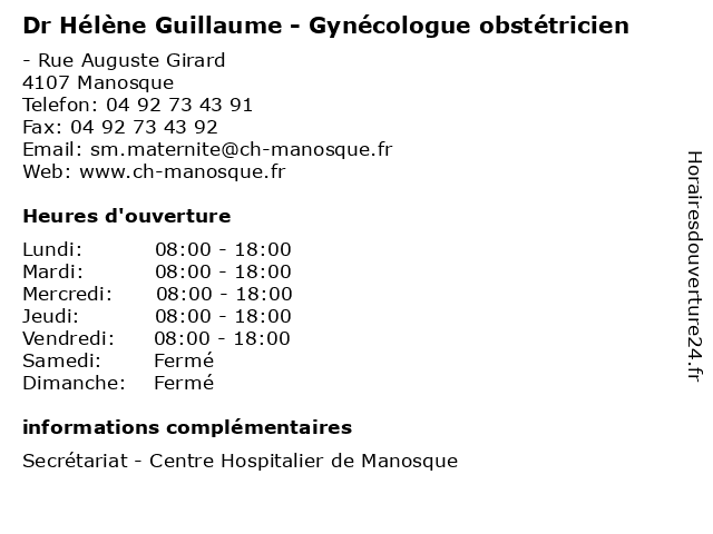 Dr Hélène Guillaume - Gynécologue obstétricien à Manosque: adresse et heures d'ouverture