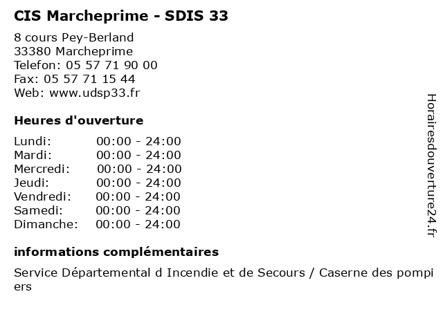 CIS Marcheprime - SDIS 33 à Marcheprime: adresse et heures d'ouverture