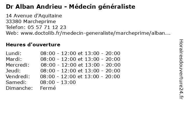 Dr Alban Andrieu - Médecin généraliste à Marcheprime: adresse et heures d'ouverture