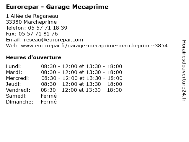 Eurorepar - Garage Mecaprime à Marcheprime: adresse et heures d'ouverture