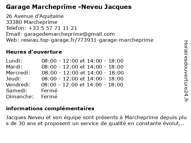 Garage Marcheprime -Neveu Jacques à Marcheprime: adresse et heures d'ouverture