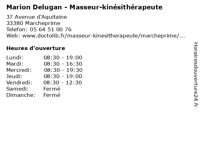 Marion Delugan - Masseur-kinésithérapeute à Marcheprime: adresse et heures d'ouverture