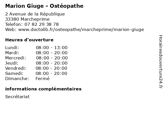 Marion Giuge - Ostéopathe à Marcheprime: adresse et heures d'ouverture