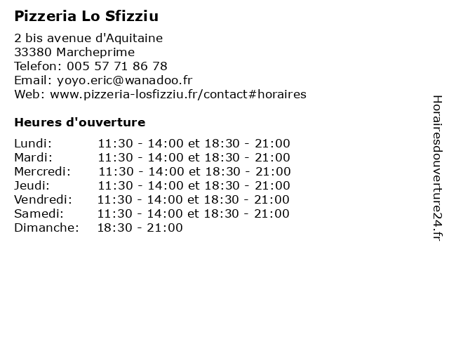 Pizzeria Lo Sfizziu à Marcheprime: adresse et heures d'ouverture