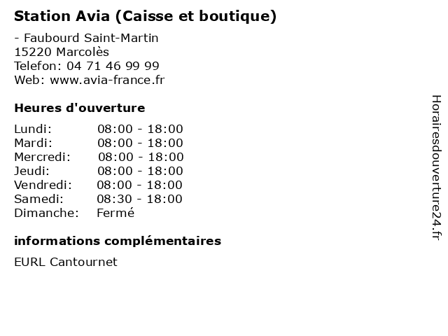Station Avia (Caisse et boutique) à Marcolès: adresse et heures d'ouverture