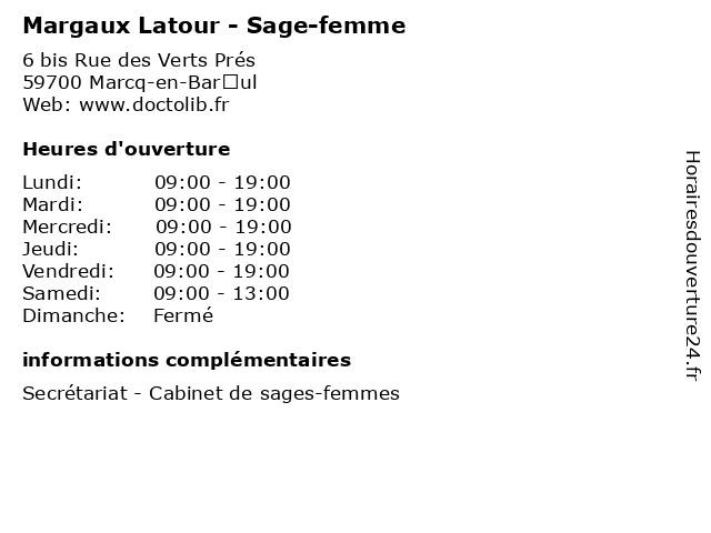 Margaux Latour - Sage-femme à Marcq-en-Barœul: adresse et heures d'ouverture