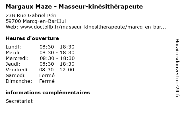 Margaux Maze - Masseur-kinésithérapeute à Marcq-en-Barœul: adresse et heures d'ouverture