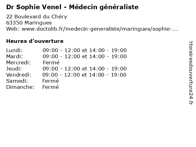 Dr Sophie Venel - Médecin généraliste à Maringues: adresse et heures d'ouverture