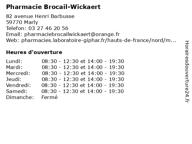 Pharmacie Brocail-Wickaert à Marly: adresse et heures d'ouverture