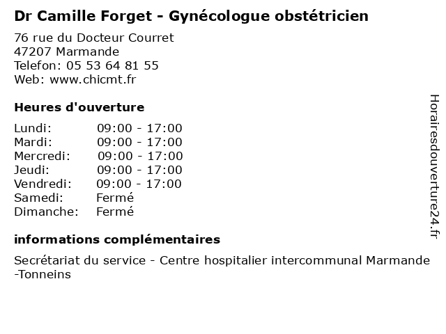 Dr Camille Forget - Gynécologue obstétricien à Marmande: adresse et heures d'ouverture