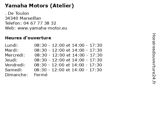 Yamaha Motors (Atelier) à Marseillan: adresse et heures d'ouverture