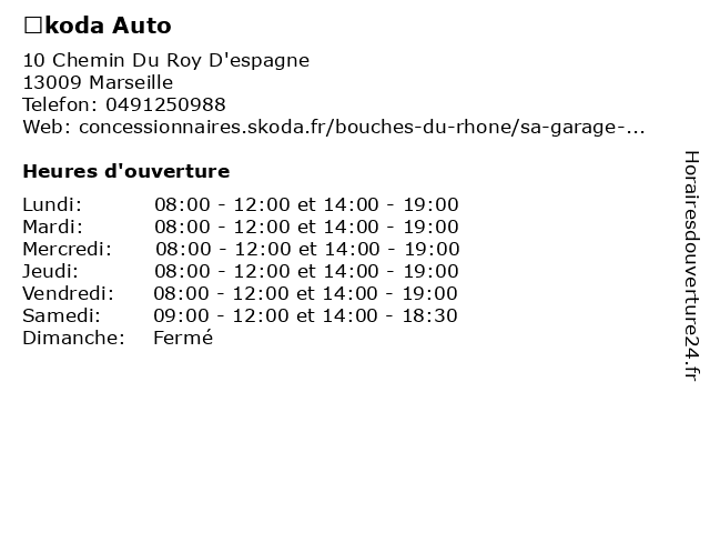 Škoda Auto à Marseille: adresse et heures d'ouverture