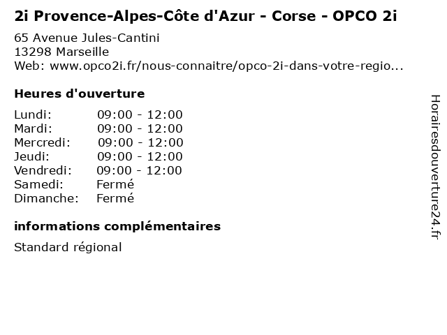 2i Provence-Alpes-Côte d'Azur - Corse - OPCO 2i à Marseille: adresse et heures d'ouverture