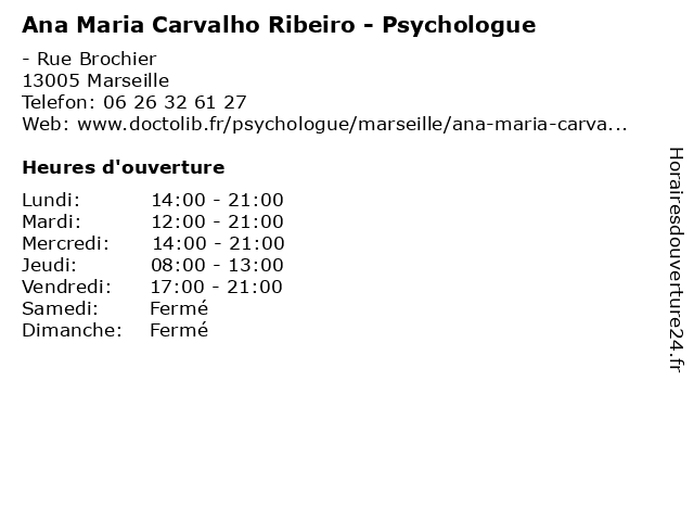 Ana Maria Carvalho Ribeiro - Psychologue à Marseille: adresse et heures d'ouverture