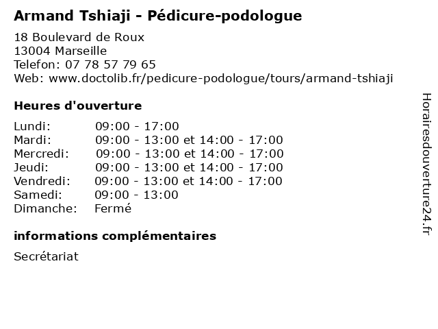 Armand Tshiaji - Pédicure-podologue à Marseille: adresse et heures d'ouverture