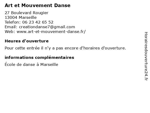 Art et Mouvement Danse à Marseille: adresse et heures d'ouverture