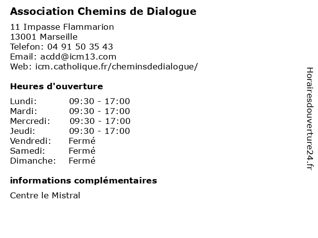 Association Chemins de Dialogue à Marseille: adresse et heures d'ouverture