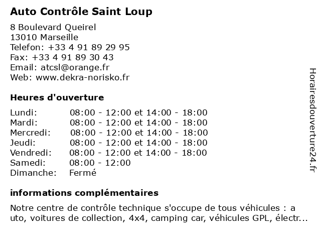 Auto Contrôle Saint Loup à Marseille: adresse et heures d'ouverture