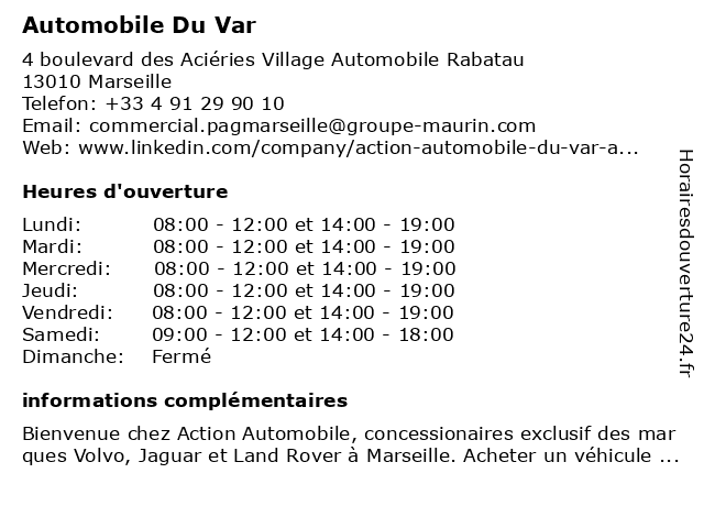 Automobile Du Var à Marseille: adresse et heures d'ouverture