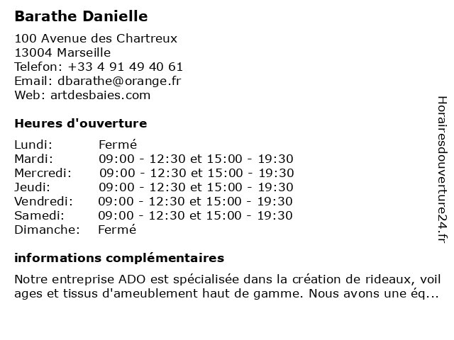 Barathe Danielle à Marseille: adresse et heures d'ouverture