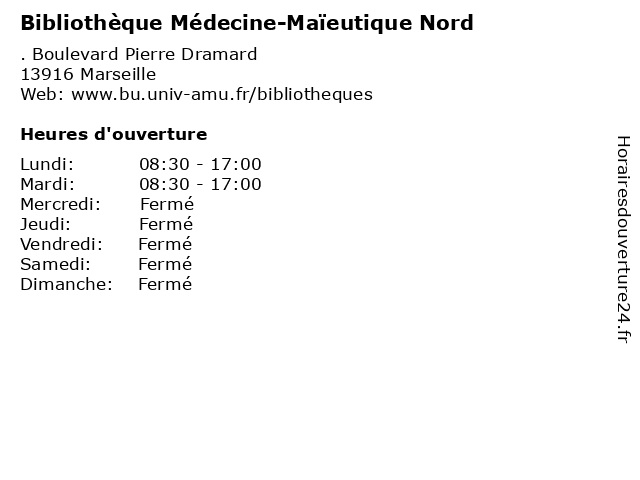 Bibliothèque Médecine-Maïeutique Nord à Marseille: adresse et heures d'ouverture