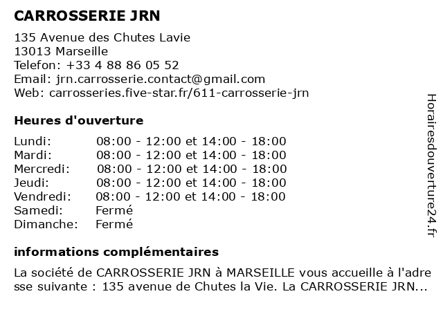 CARROSSERIE JRN à Marseille: adresse et heures d'ouverture