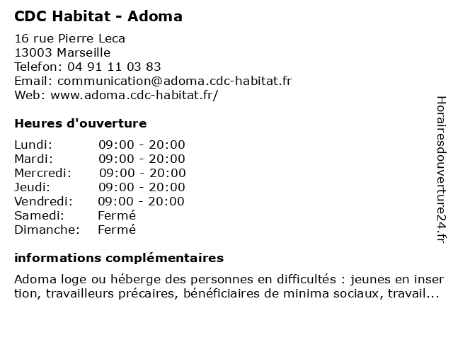 CDC Habitat - Adoma à Marseille: adresse et heures d'ouverture