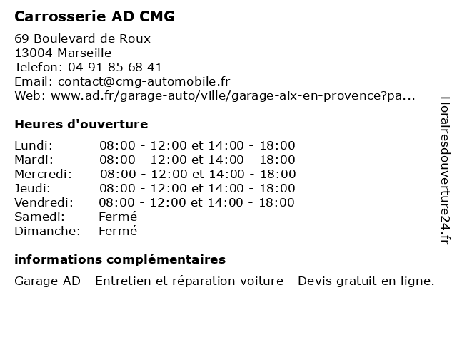 Carrosserie AD CMG à Marseille: adresse et heures d'ouverture