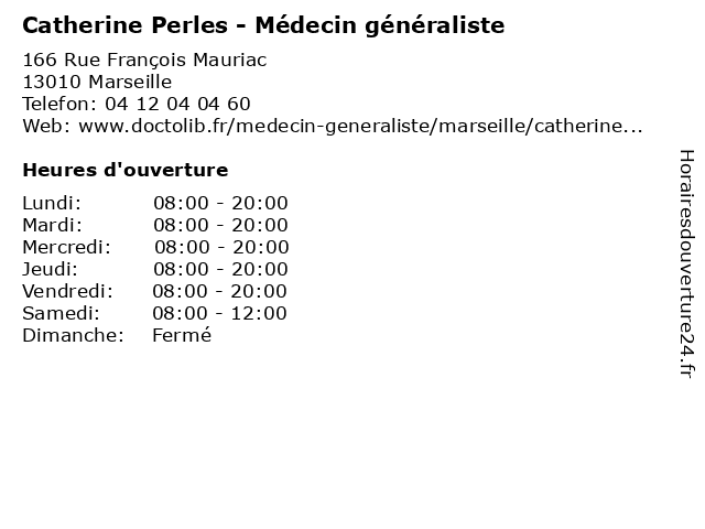 Catherine Perles - Médecin généraliste à Marseille: adresse et heures d'ouverture