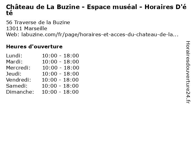 Château de La Buzine - Espace muséal - Horaires D'été à Marseille: adresse et heures d'ouverture
