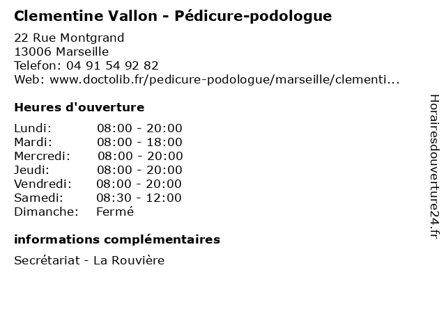 Clementine Vallon - Pédicure-podologue à Marseille: adresse et heures d'ouverture