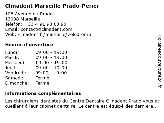 Clinadent Marseille Prado-Perier à Marseille: adresse et heures d'ouverture