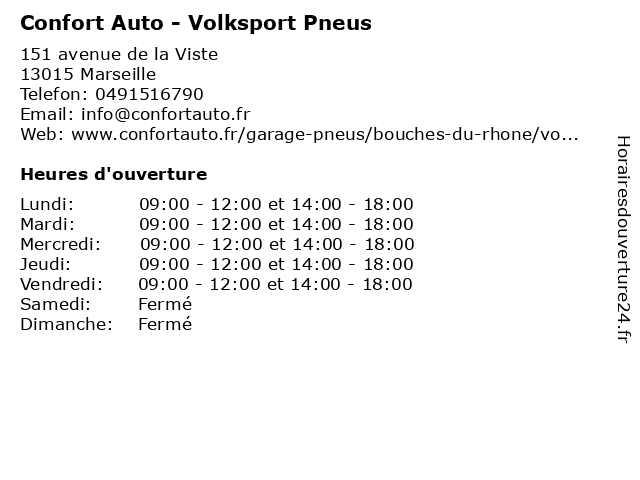 Confort Auto - Volksport Pneus à Marseille: adresse et heures d'ouverture