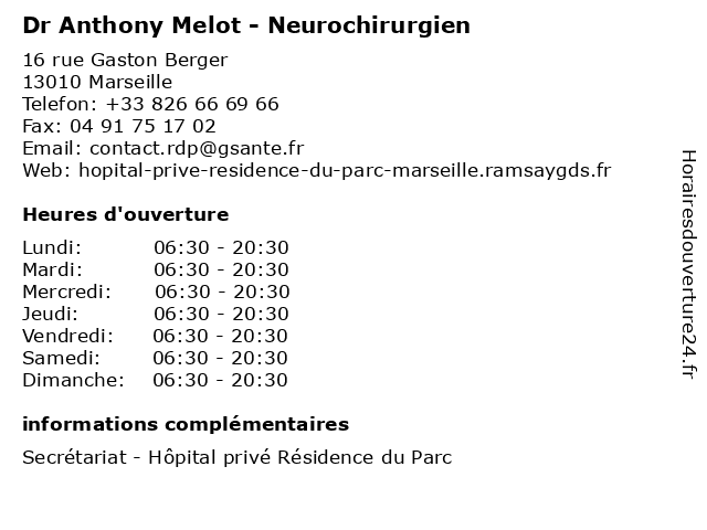 Dr Anthony Melot - Neurochirurgien à Marseille: adresse et heures d'ouverture