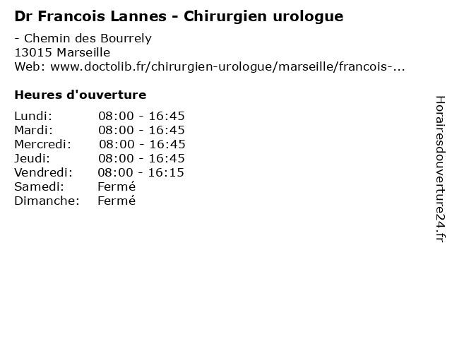 Dr Francois Lannes - Chirurgien urologue à Marseille: adresse et heures d'ouverture